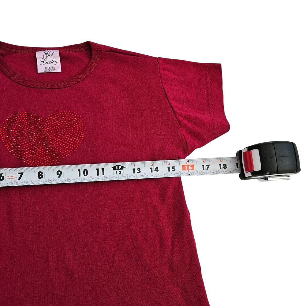 Y2k Baby Tee Rhinestone Heart Baby Tee Deadstock Get Lucky - Size Large - Picture 4 of 5